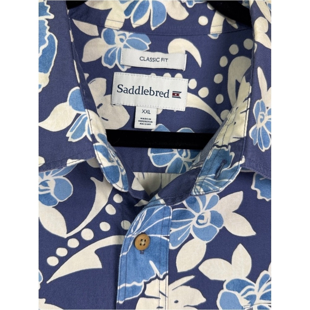 Saddlebred Tropical Hawaiian Aloha Camp Shirt Floral Blue Button Up 2XL Vacation - Picture 4 of 7